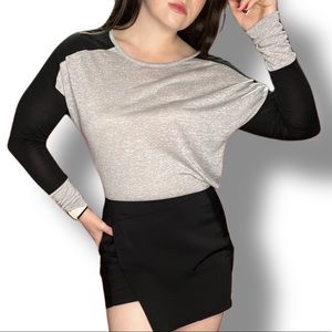 Vince. Gray and Black Long Sleeve Casual Style Top